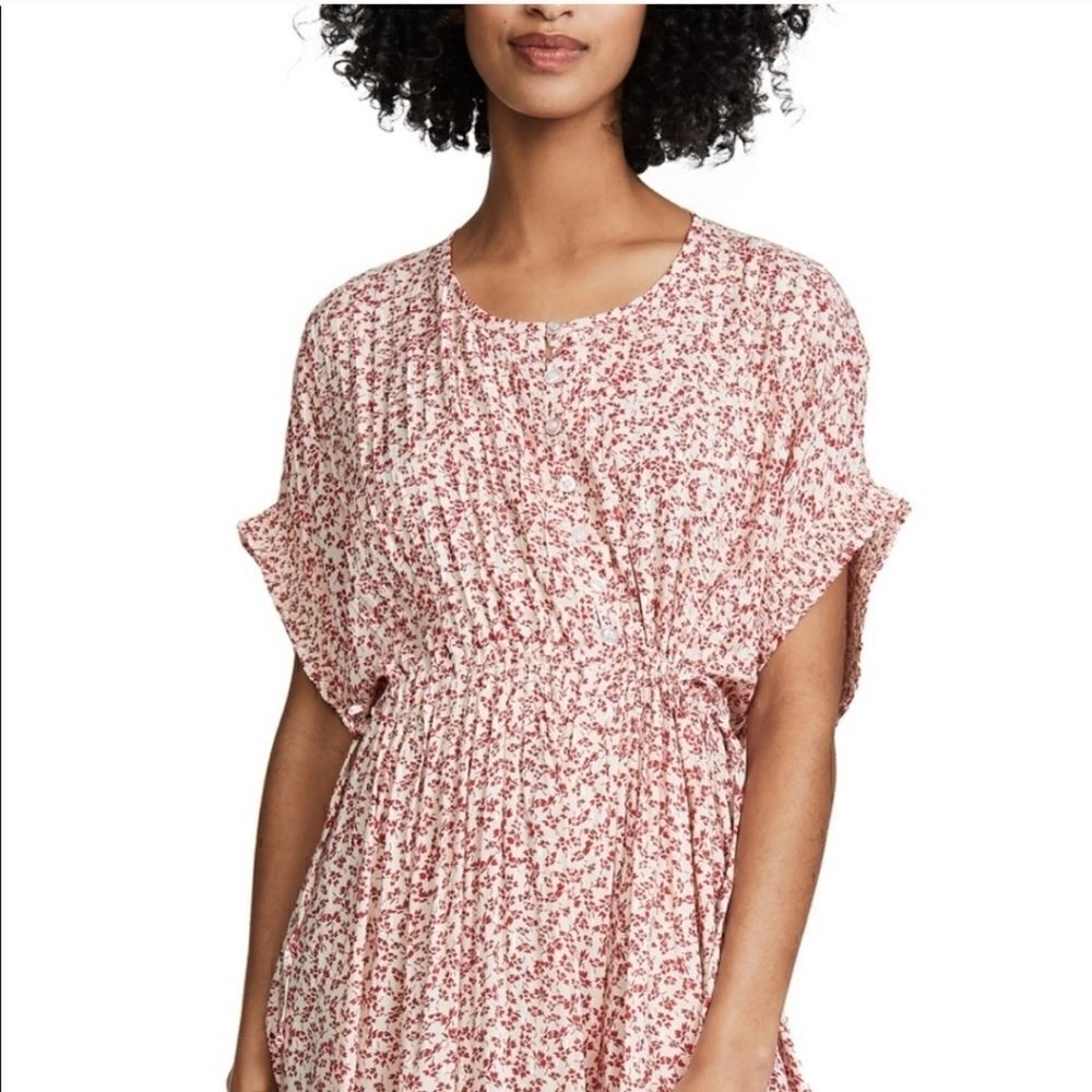 FREE PEOPLE One Fine Day Mini Dress Floral Swing Red Pink Coverup Size Medium - Picture 2 of 12